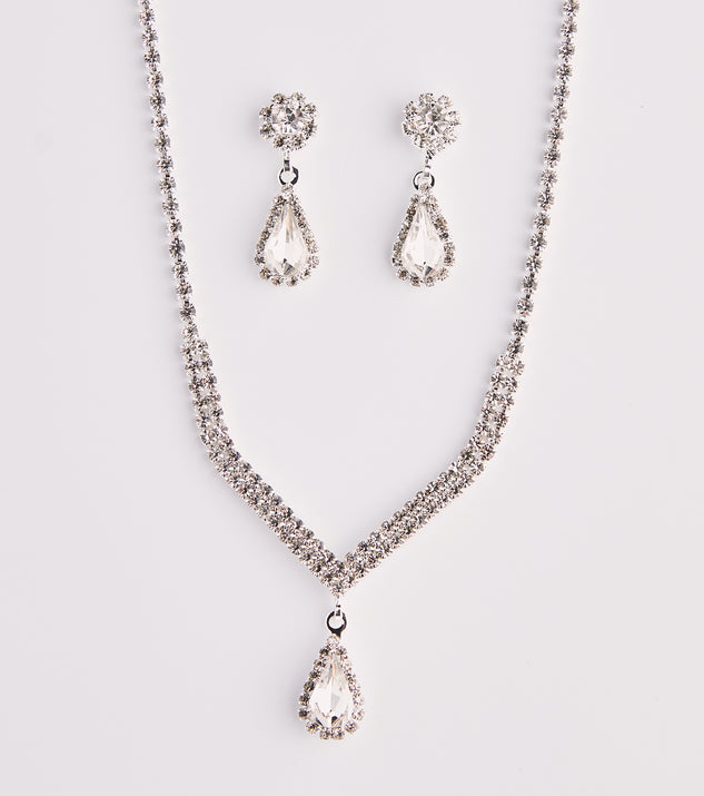 Silver and Rhinestone Necklace & Earrings Bridal Wedding Jewelry Set
