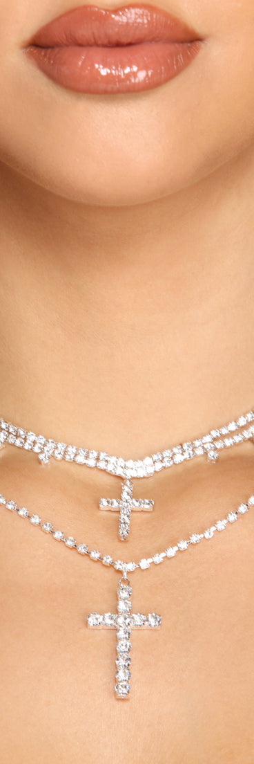 Chic Rhinestone Cross Charm Necklaces for 2022 festival outfits, festival dress, outfits for raves, concert outfits, and/or club outfits