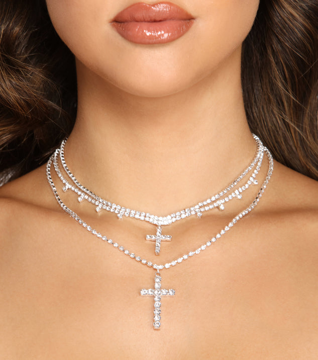 Chic Rhinestone Cross Charm Necklaces for 2022 festival outfits, festival dress, outfits for raves, concert outfits, and/or club outfits