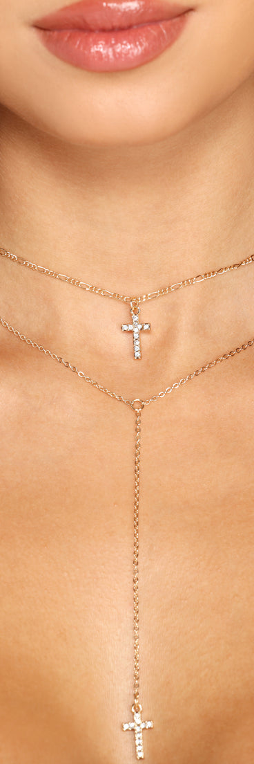 Double Row Cross Charm Rhinestone Necklace for 2022 festival outfits, festival dress, outfits for raves, concert outfits, and/or club outfits