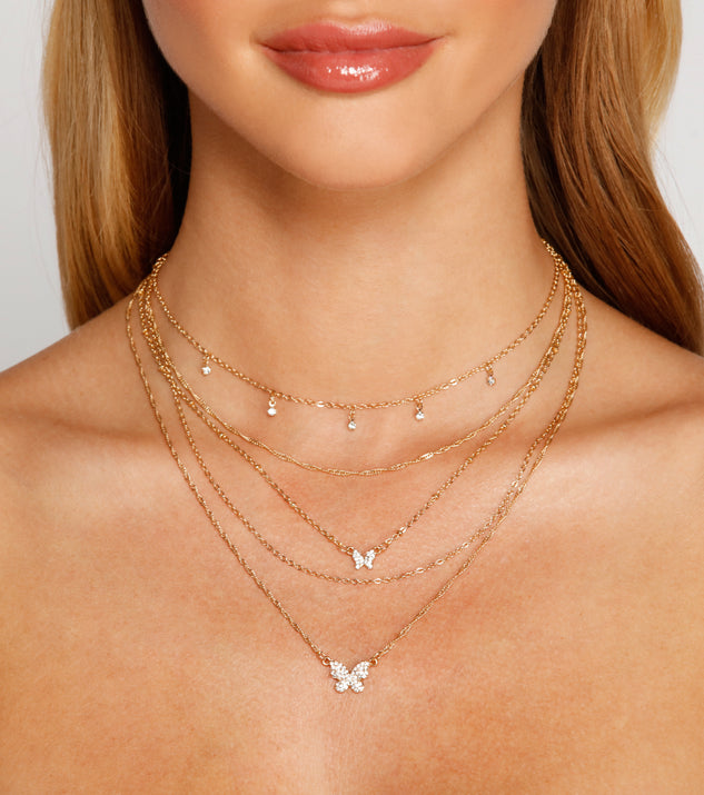 Flirty Butterfly Charm Rhinestone Necklace is a trendy pick to create 2023 festival outfits, festival dresses, outfits for concerts or raves, and complete your best party outfits!