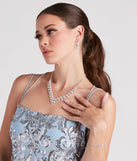 Mesmerizing Rhinestone Collar, Duster Earrings, And Bracelet Set is the perfect Homecoming look pick with on-trend details to make the 2023 HOCO dance your most memorable event yet!