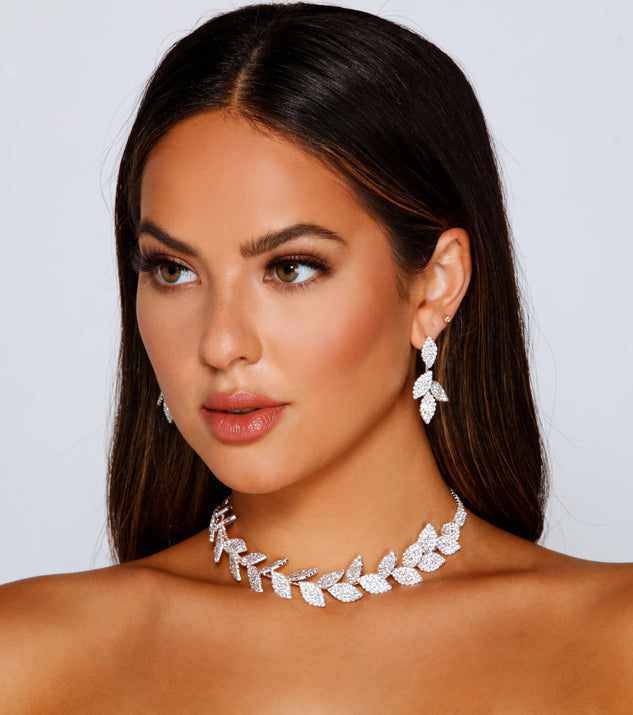 Elegance Rhinestone Leaf Necklace and Earrings Set Windsor