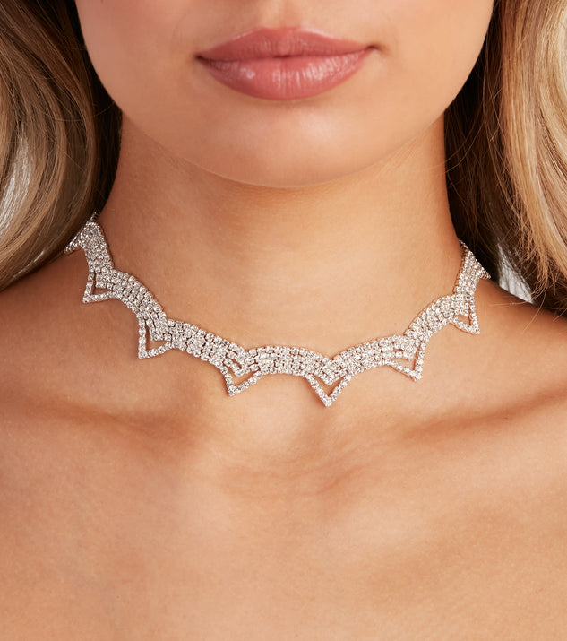 Chic Scalloped Rhinestone Choker Necklace helps create the best bachelorette party outfit or the bride's sultry bachelorette dress for a look that slays!