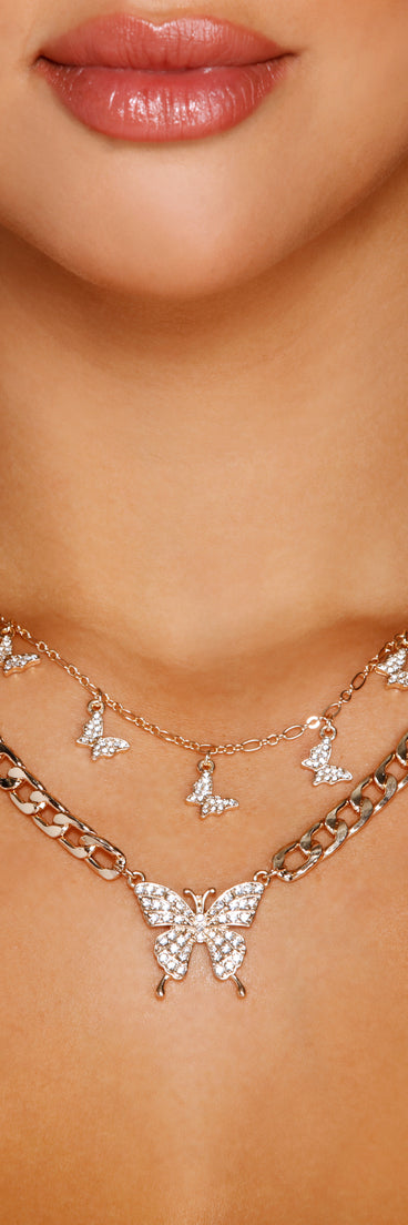 Edgy Glamour Rhinestone Butterfly Necklace Set is the perfect Homecoming look pick with on-trend details to make the 2023 HOCO dance your most memorable event yet!