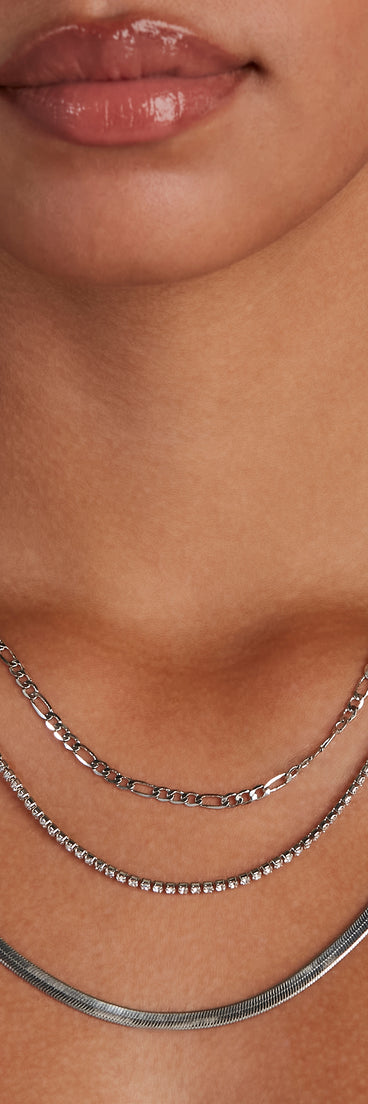 Figaro Rhinestone Snake Chain Layered Necklace for 2022 festival outfits, festival dress, outfits for raves, concert outfits, and/or club outfits