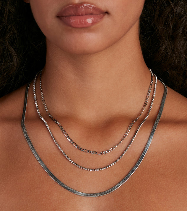 Figaro Rhinestone Snake Chain Layered Necklace for 2022 festival outfits, festival dress, outfits for raves, concert outfits, and/or club outfits