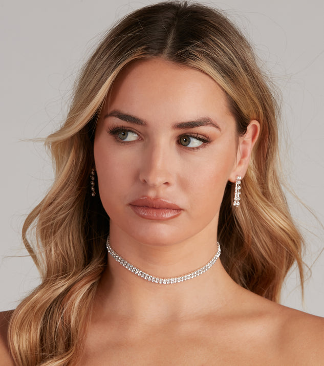 Glamour Hour Rhinestone Choker And Earrings