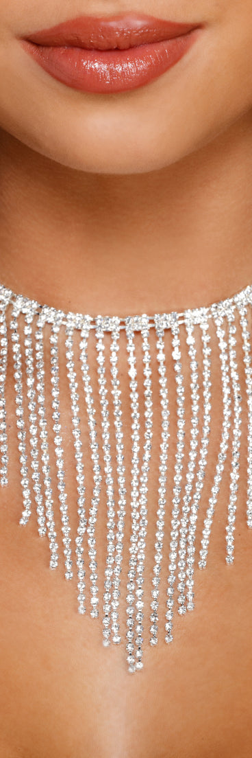 Icy Rhinestone Fringe Choker Necklace