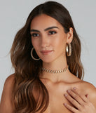 Bling Rhinestone Chainlink Choker And Hoops is a trendy pick to create 2023 festival outfits, festival dresses, outfits for concerts or raves, and complete your best party outfits!