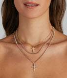 Rhinestone Cross Charm Layered Necklace is a trendy pick to create 2023 festival outfits, festival dresses, outfits for concerts or raves, and complete your best party outfits!