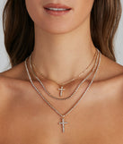 Rhinestone Cross Charm Layered Necklace is a trendy pick to create 2023 festival outfits, festival dresses, outfits for concerts or raves, and complete your best party outfits!
