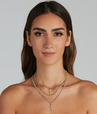 Rhinestone Cross Charm Layered Necklace is a trendy pick to create 2023 festival outfits, festival dresses, outfits for concerts or raves, and complete your best party outfits!