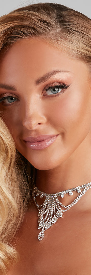 Glam Royalty Rhinestone Collar Earring Set is a stunning choice for a bridesmaid dress or maid of honor dress, and to feel beautiful at Prom 2023, spring weddings, formals, & military balls!