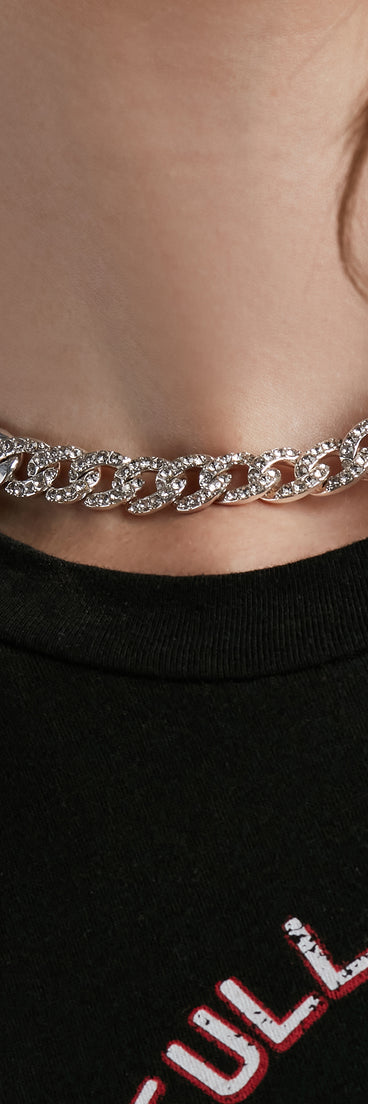 Major Ice Rhinestone Chain Link Collar is a trendy pick to create 2023 festival outfits, festival dresses, outfits for concerts or raves, and complete your best party outfits!