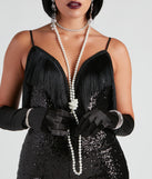 Extra Long Pearl Necklace styled with a 1920's flapper costume for Halloween 2022