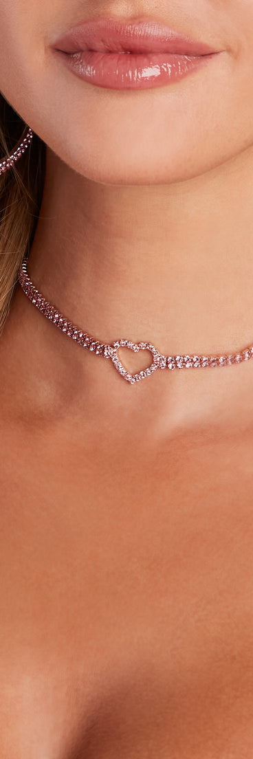 Love For Glam Pink Rhinestone Choker Necklace for a women's fashion doll Halloween costume