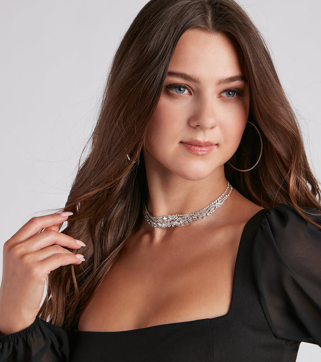 True Elegance Rhinestone Choker Necklace Set & Windsor