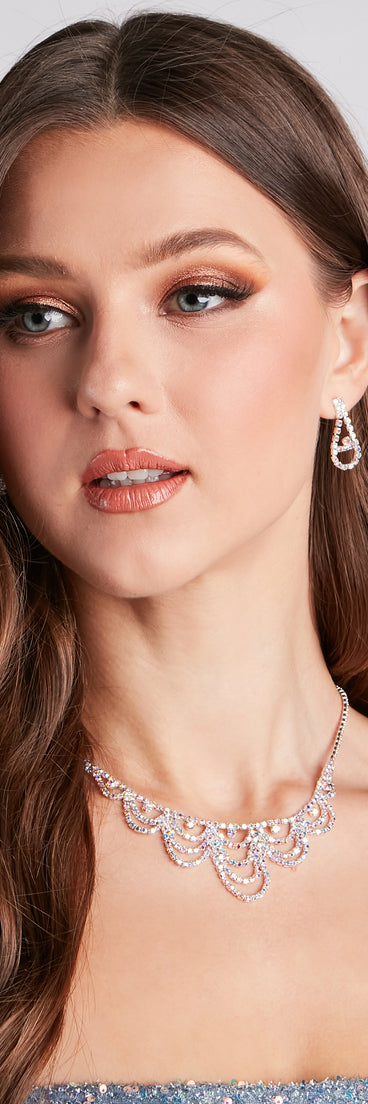 Gorgeous Glitz Rhinestone Necklace And Earrings Set