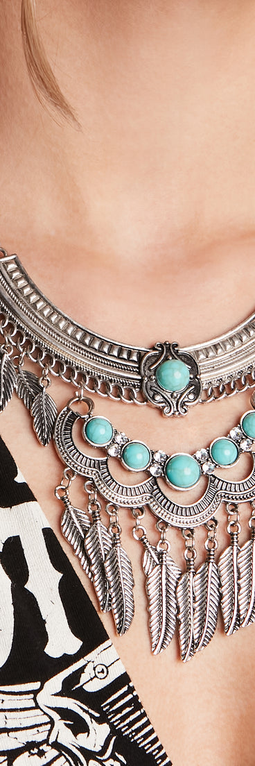 Dreamy Bohemian Vibes Turquoise Statement Necklace is a fire pick to create 2023 festival outfits, concert dresses, outfits for raves, or to complete your best party outfits or clubwear!