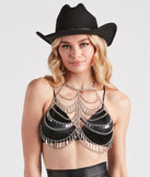 Totally Boho Halter Body Chain is a fire pick to create 2023 festival outfits, concert dresses, outfits for raves, or to complete your best party outfits or clubwear!