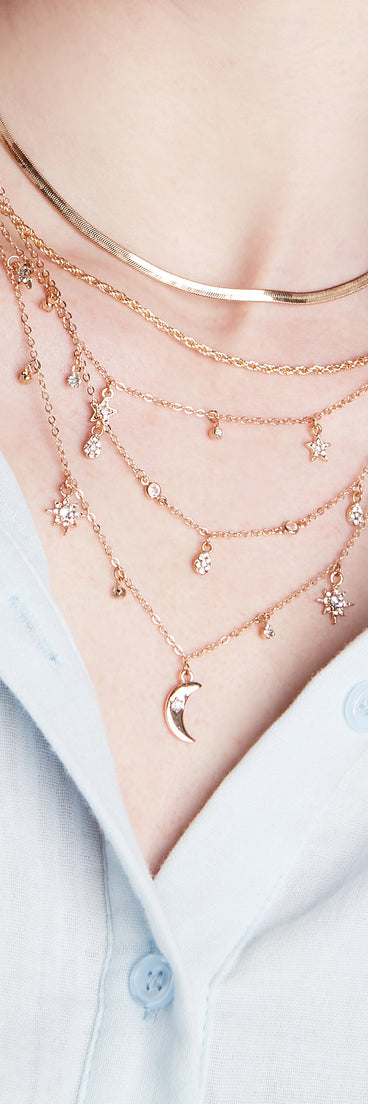 Chic Celestial Charm Necklace Set is a fire pick to create 2023 festival outfits, concert dresses, outfits for raves, or to complete your best party outfits or clubwear!