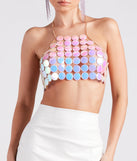 Disco Party Girl Vibes Chain Crop Top is a fire pick to create 2023 festival outfits, concert dresses, outfits for raves, or to complete your best party outfits or clubwear!