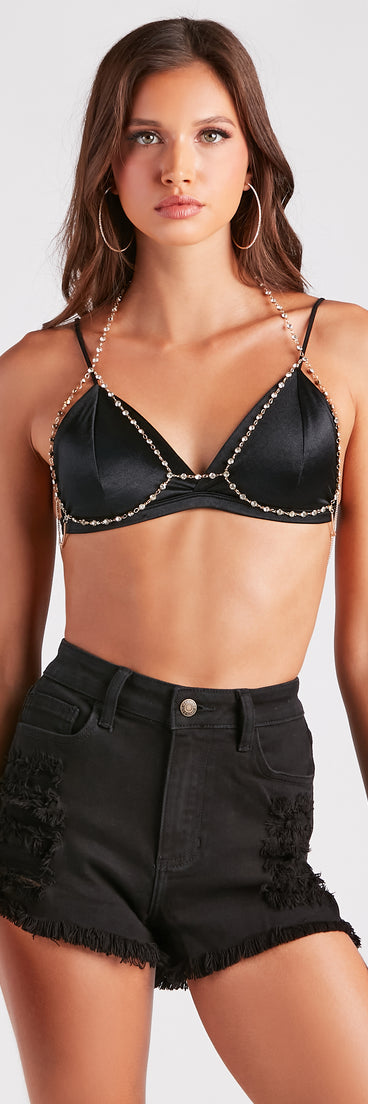 Sultry Glamour Rhinestone Bra Chain is a fire pick to create 2023 festival outfits, concert dresses, outfits for raves, or to complete your best party outfits or clubwear!