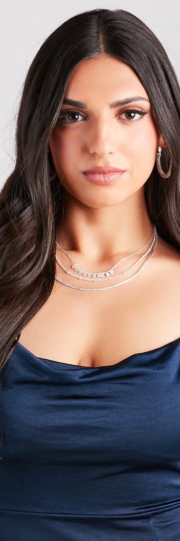 Step Up The Glitz Multi-Layered Rhinestone Necklace