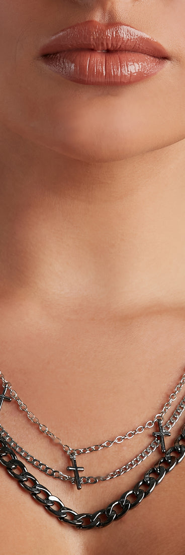 Chic Edge Layered Cross Chain Necklace Set