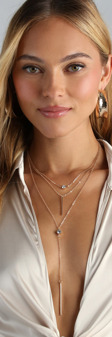Dainty And Detailed Rhinestone Layered Lariat Necklace