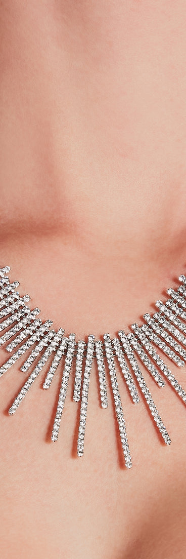 Dazzling Style Rhinestone Fringe Necklace