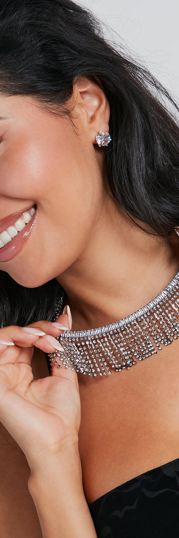 Major Glamour Rhinestone Fringe Necklace