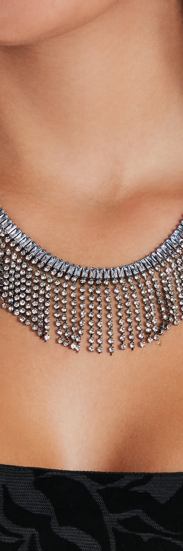 Major Glamour Rhinestone Fringe Necklace