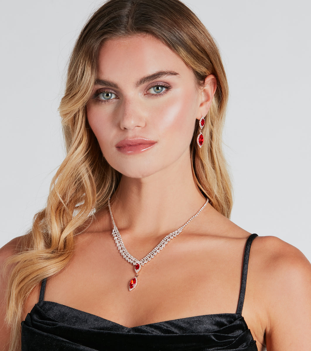 Glam Romance Gemstone Necklace And Earrings Set