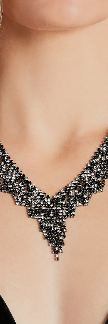 Glitzy Statement Rhinestone Fringe Necklace