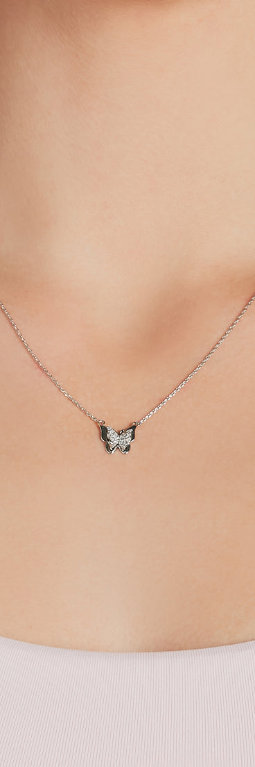 Dainty Deets Rhinestone Butterfly Charm Necklace