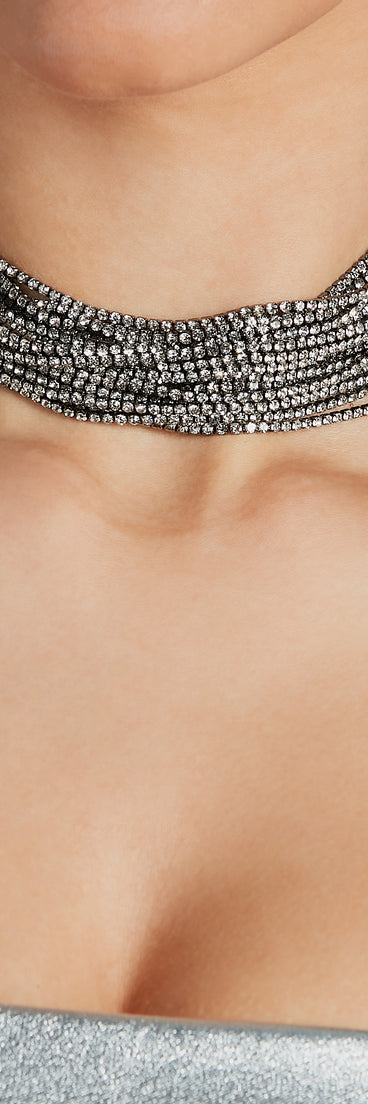 Statement Stunner Rhinestone Multi-Row Choker Necklace