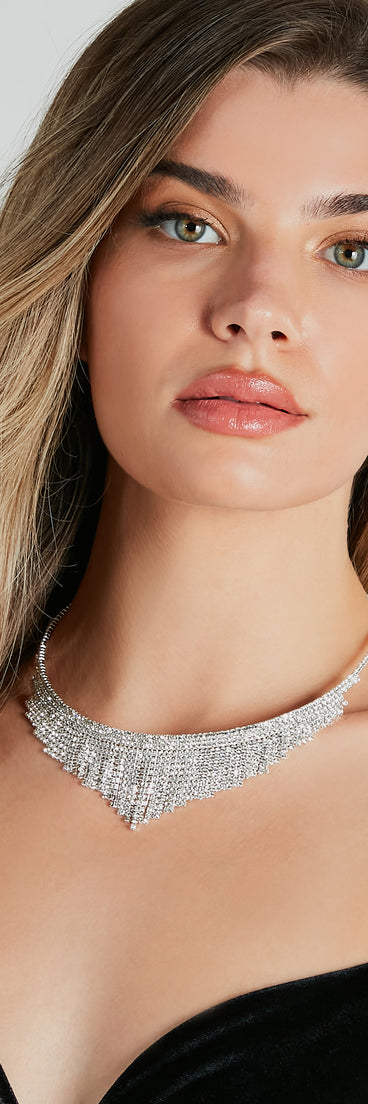 Elegant Sparkle Rhinestone Fringe Necklace And Earrings Set