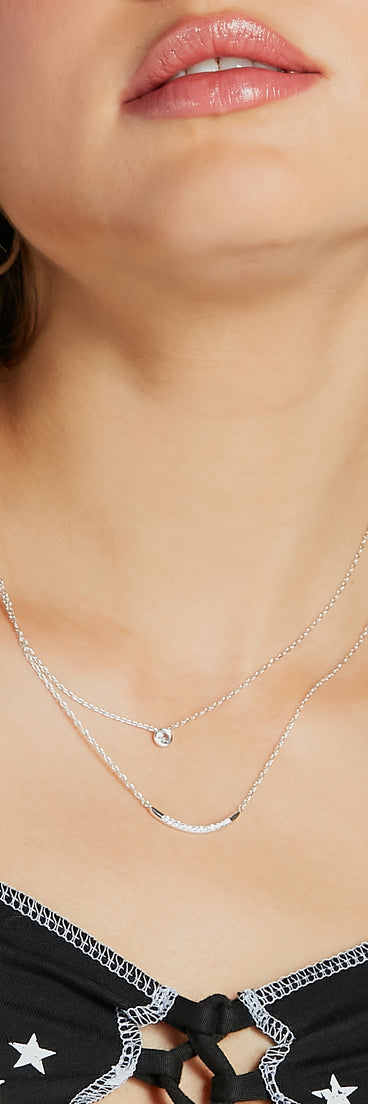 Simply Glam Sterling Silver Plated Cubic Zirconia Layered Necklace