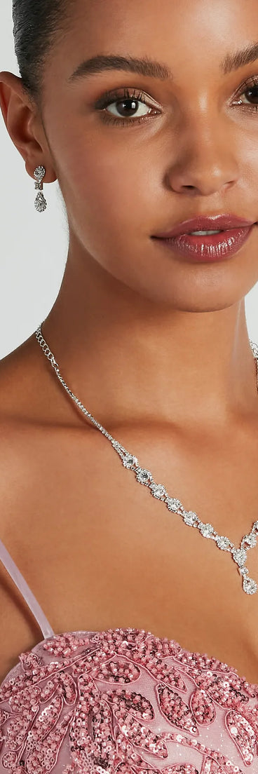 Luxury Elevated Rhinestone Necklace Earrings Set