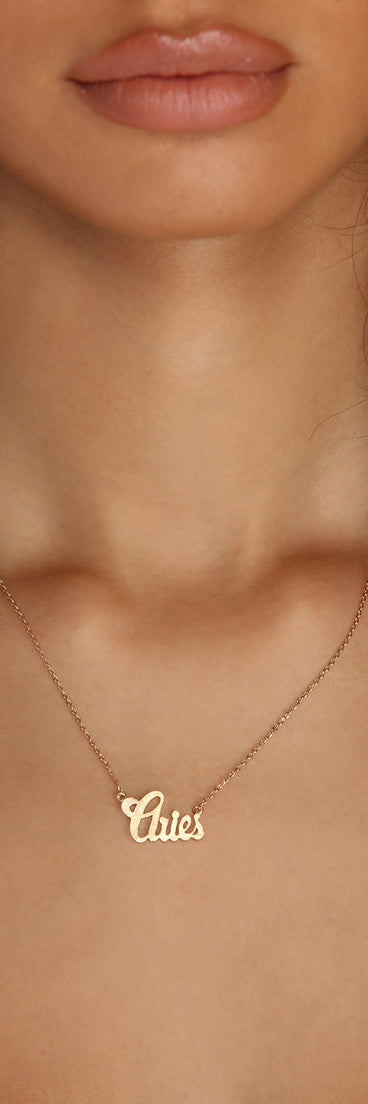 Zodiac Script Necklace for 2022 festival outfits, festival dress, outfits for raves, concert outfits, and/or club outfits