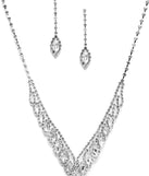 Elegant Teardrop Rhinestone Silver Earring and V-shaped Necklace Set