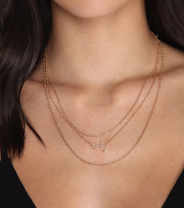 Dainty Baby Script Necklace for 2022 festival outfits, festival dress, outfits for raves, concert outfits, and/or club outfits
