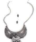 Bold Wing Metal Bib Necklace And Earrings for 2022 festival outfits, festival dress, outfits for raves, concert outfits, and/or club outfits
