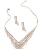 Rhinestone V Fringe Necklace & Earrings
