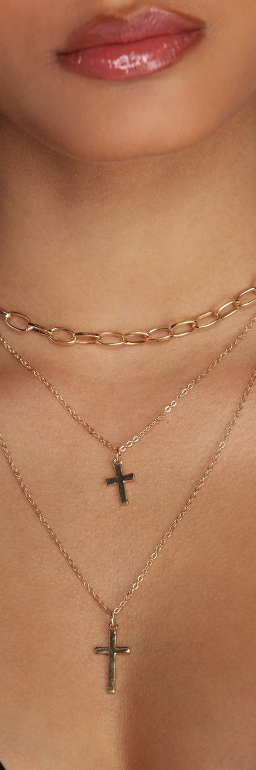 Layered Chain Cross Necklace for 2022 festival outfits, festival dress, outfits for raves, concert outfits, and/or club outfits