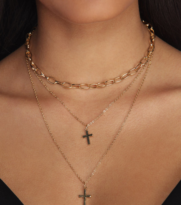 Layered Chain Cross Necklace for 2022 festival outfits, festival dress, outfits for raves, concert outfits, and/or club outfits