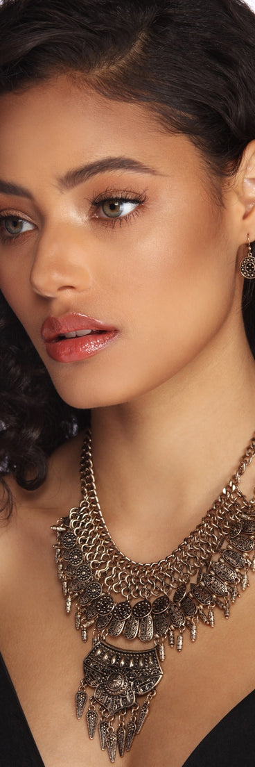 Boho Coin Pendants Bib Necklace And Earrings is a trendy pick to create 2023 festival outfits, festival dresses, outfits for concerts or raves, and complete your best party outfits!