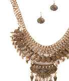 Boho Coin Pendants Bib Necklace And Earrings is a trendy pick to create 2023 festival outfits, festival dresses, outfits for concerts or raves, and complete your best party outfits!